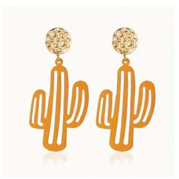 New - Cactus Earrings - orange and gold - Picture 1 of 2
